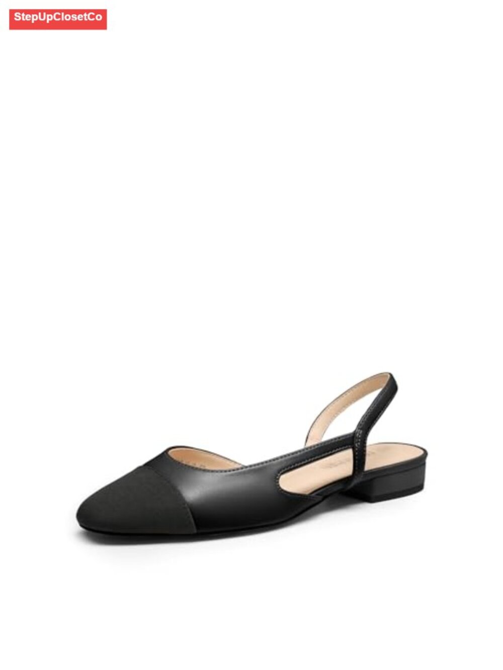 Women's Slingback Ballet Flats Low Block Heel Cap Toe Round Toe Shoes